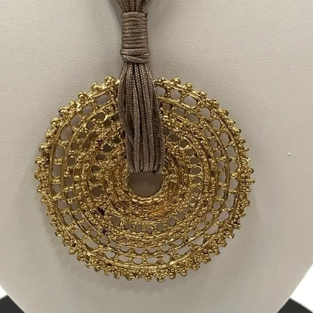 Chico’s‎ MultiStrand Tan Corded Round Brushed Good Medallion Pendant Necklace